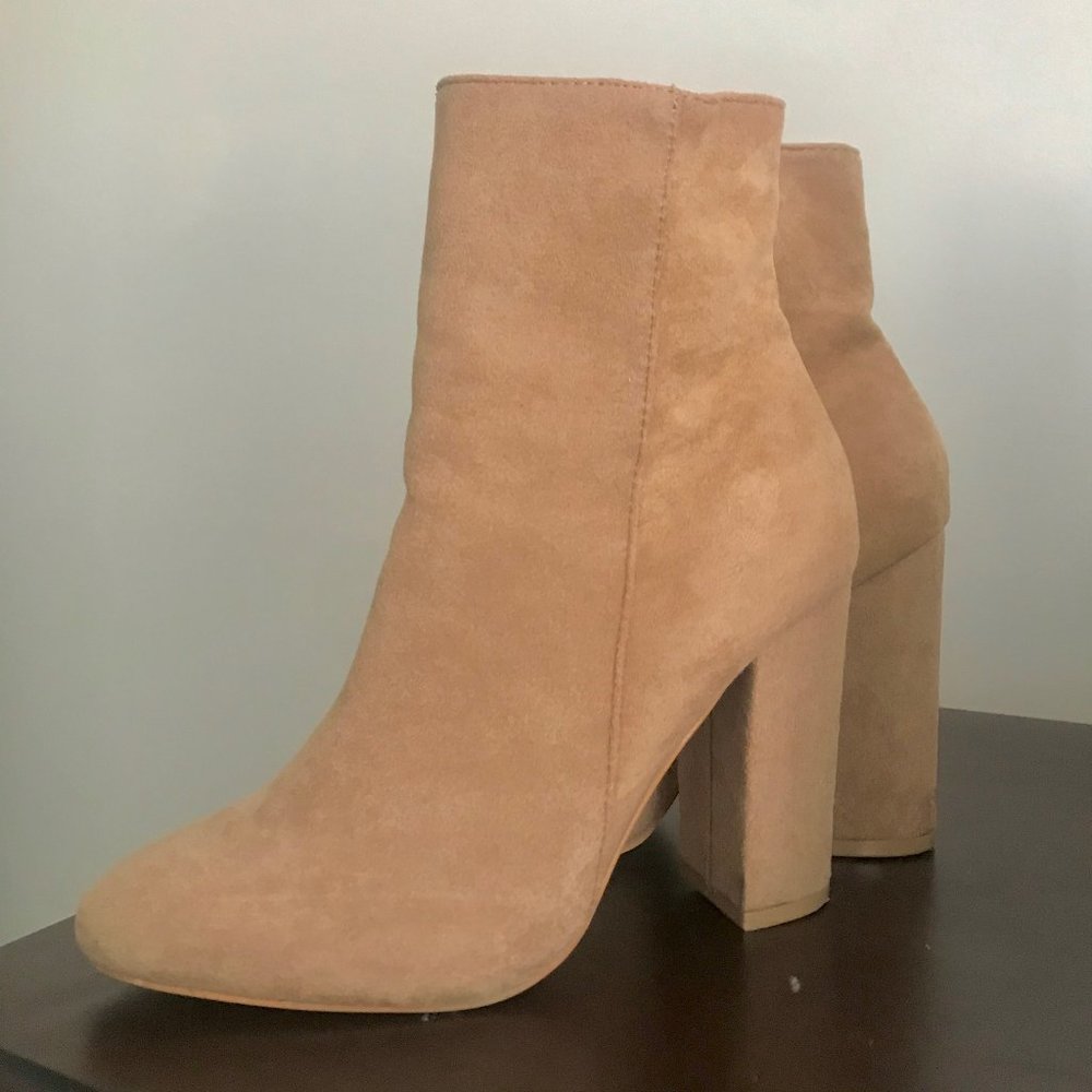Tan Suede Heeled Booties